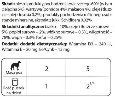 Dolina Noteci Premium Dla Psów Małych Ras Z Cielęciną, Pomidorami I Makaronem 185g